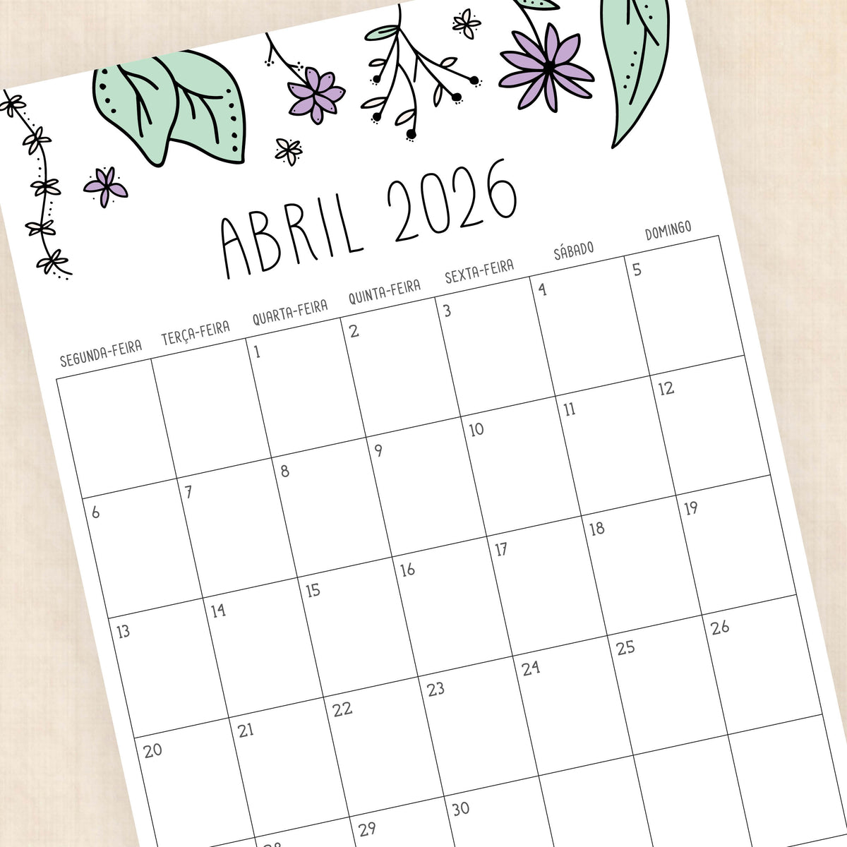 calendário 2026 para imprimir