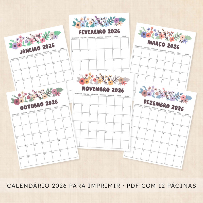 calendário 2026 para imprimir