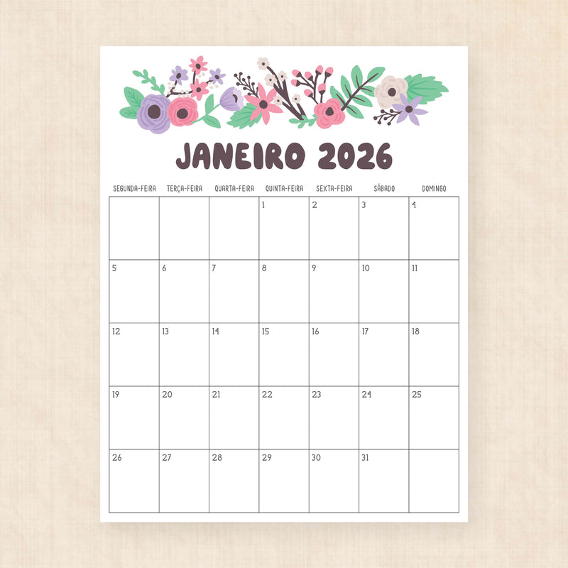 calendário 2026 para imprimir