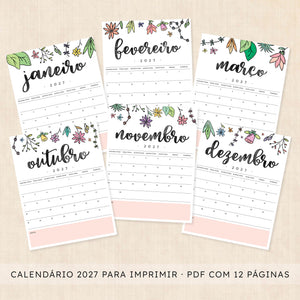 calendário 2027 para imprimir