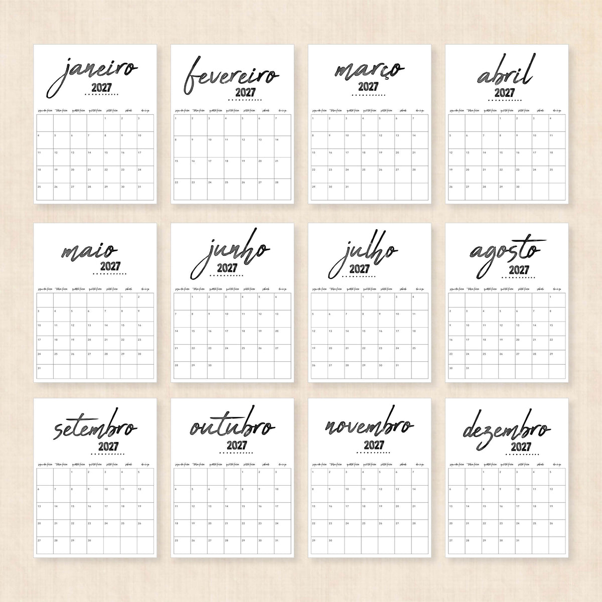 calendário 2027 para imprimir