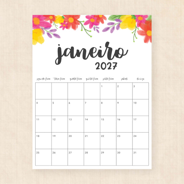 calendário 2027 para imprimir