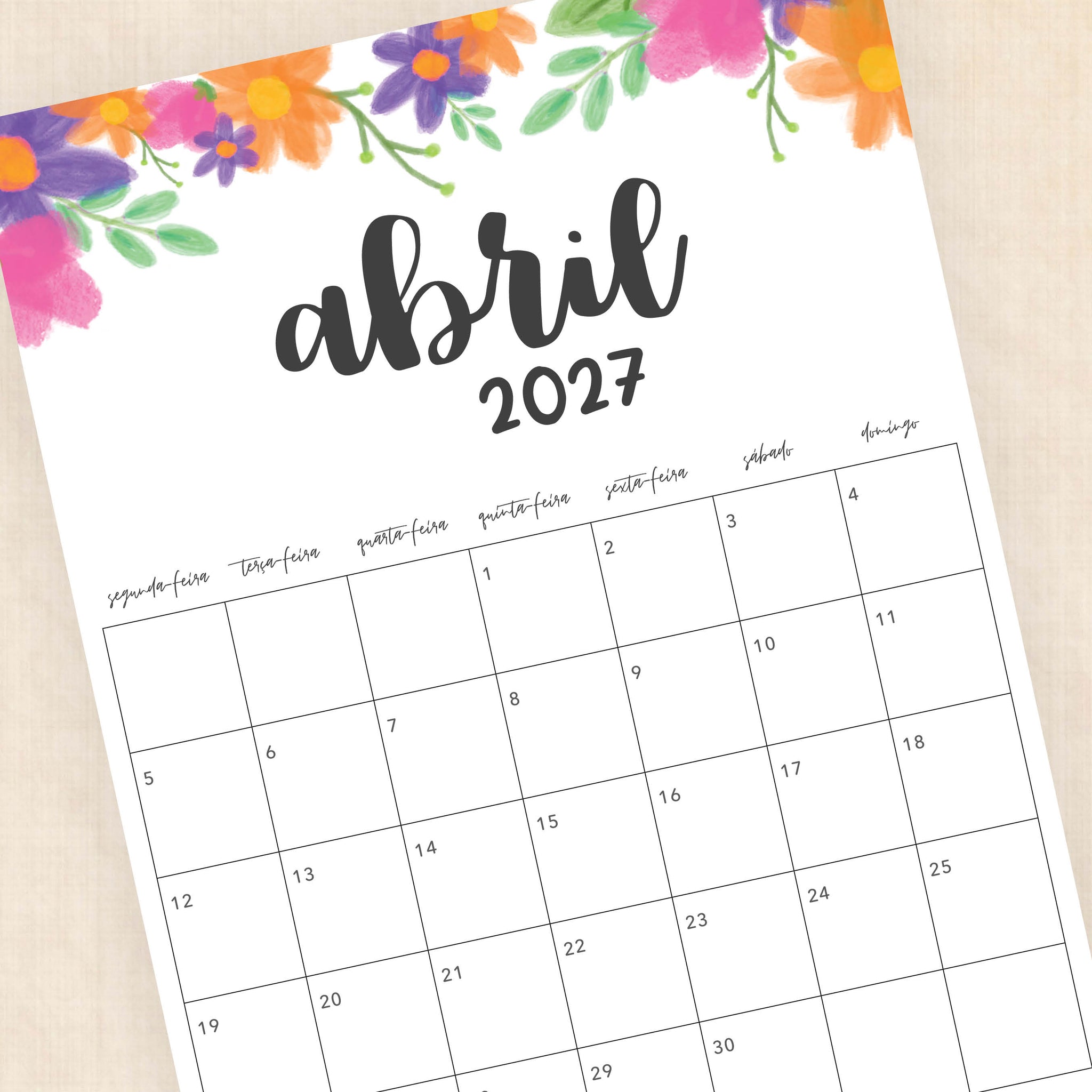 calendário 2027 para imprimir