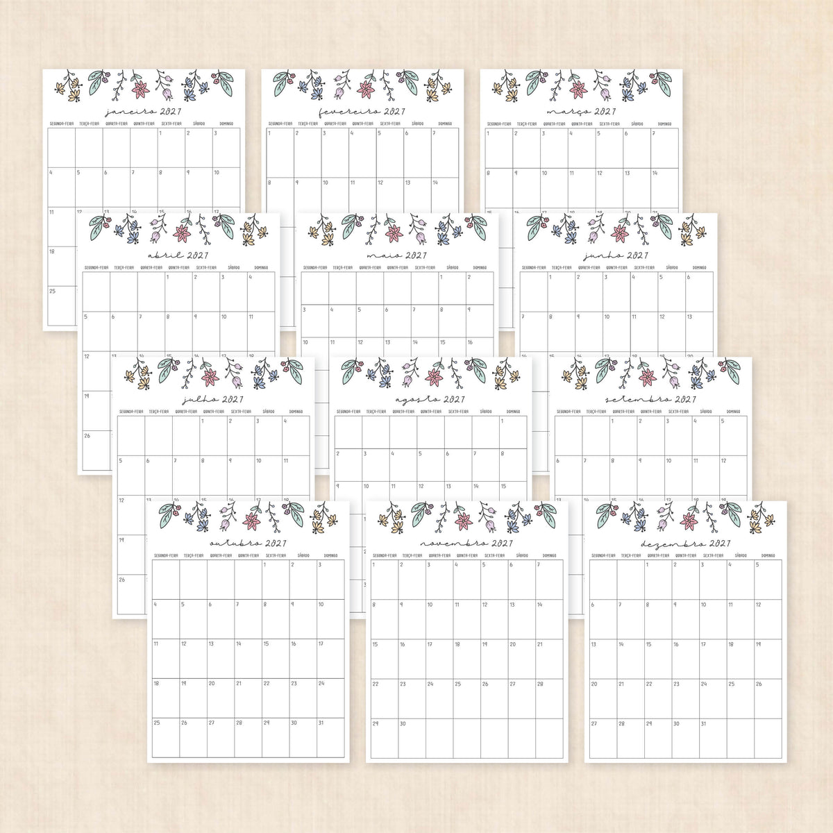 calendário 2027 para imprimir