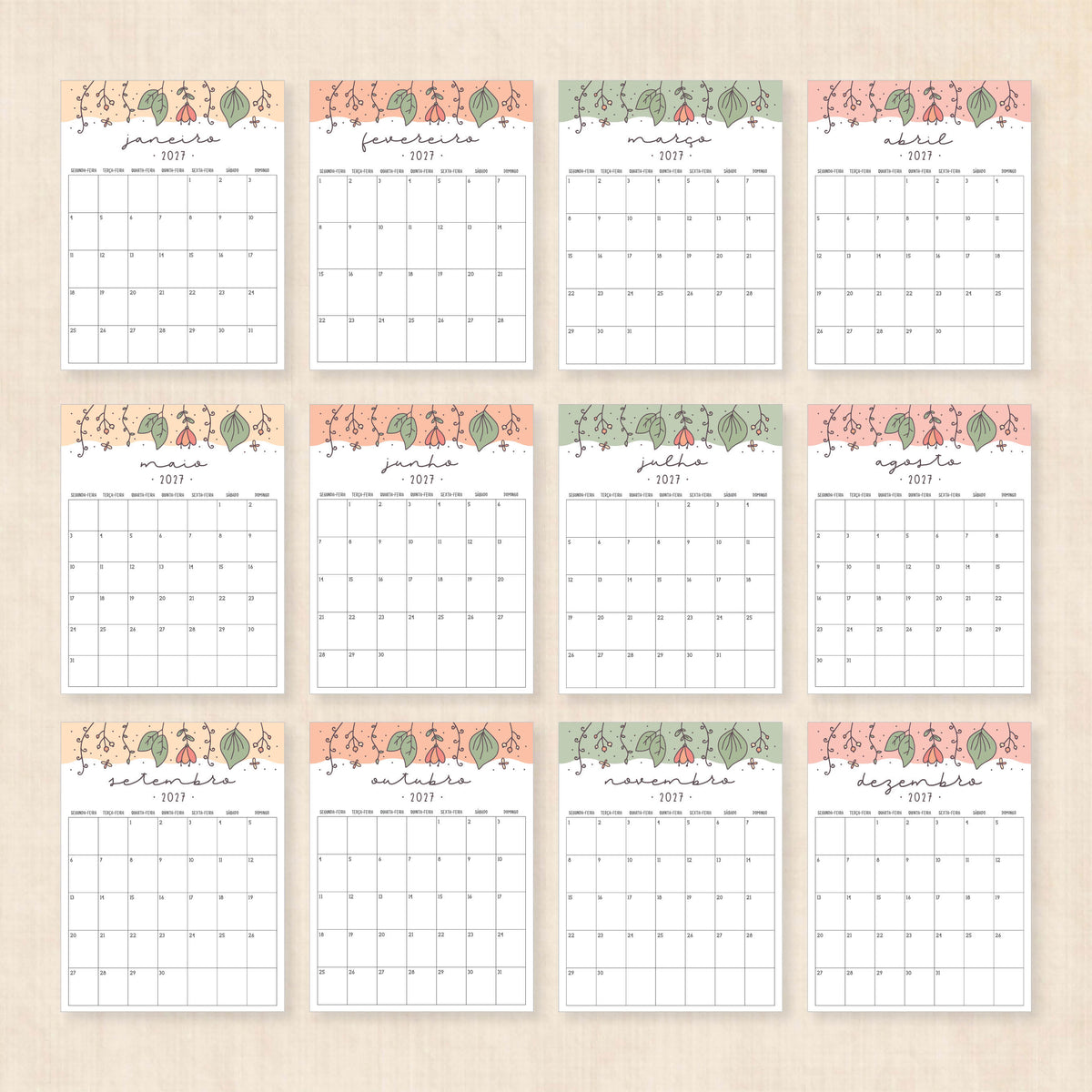 calendário 2027 para imprimir