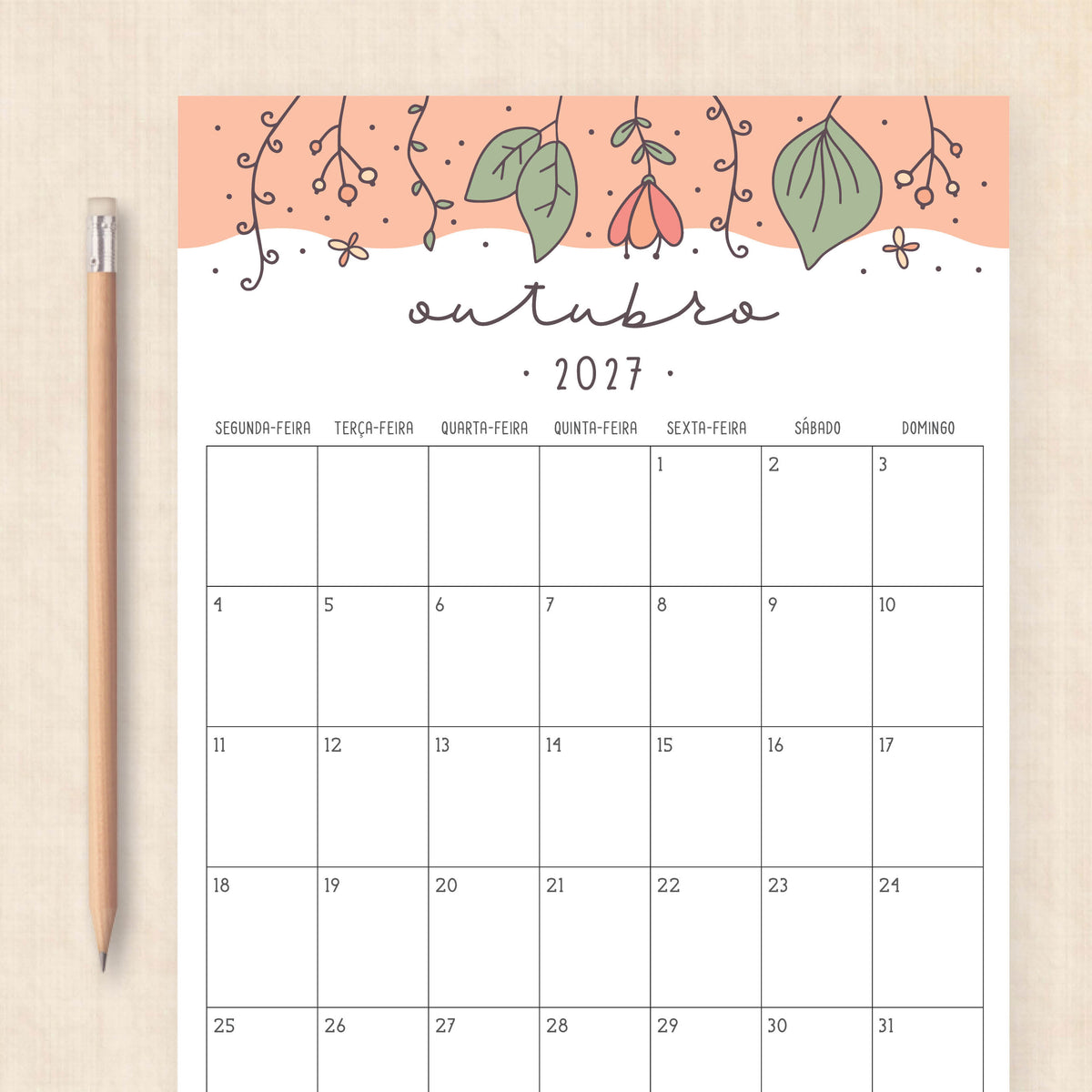 calendário 2027 para imprimir