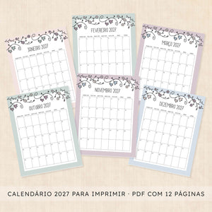calendário 2027 para imprimir