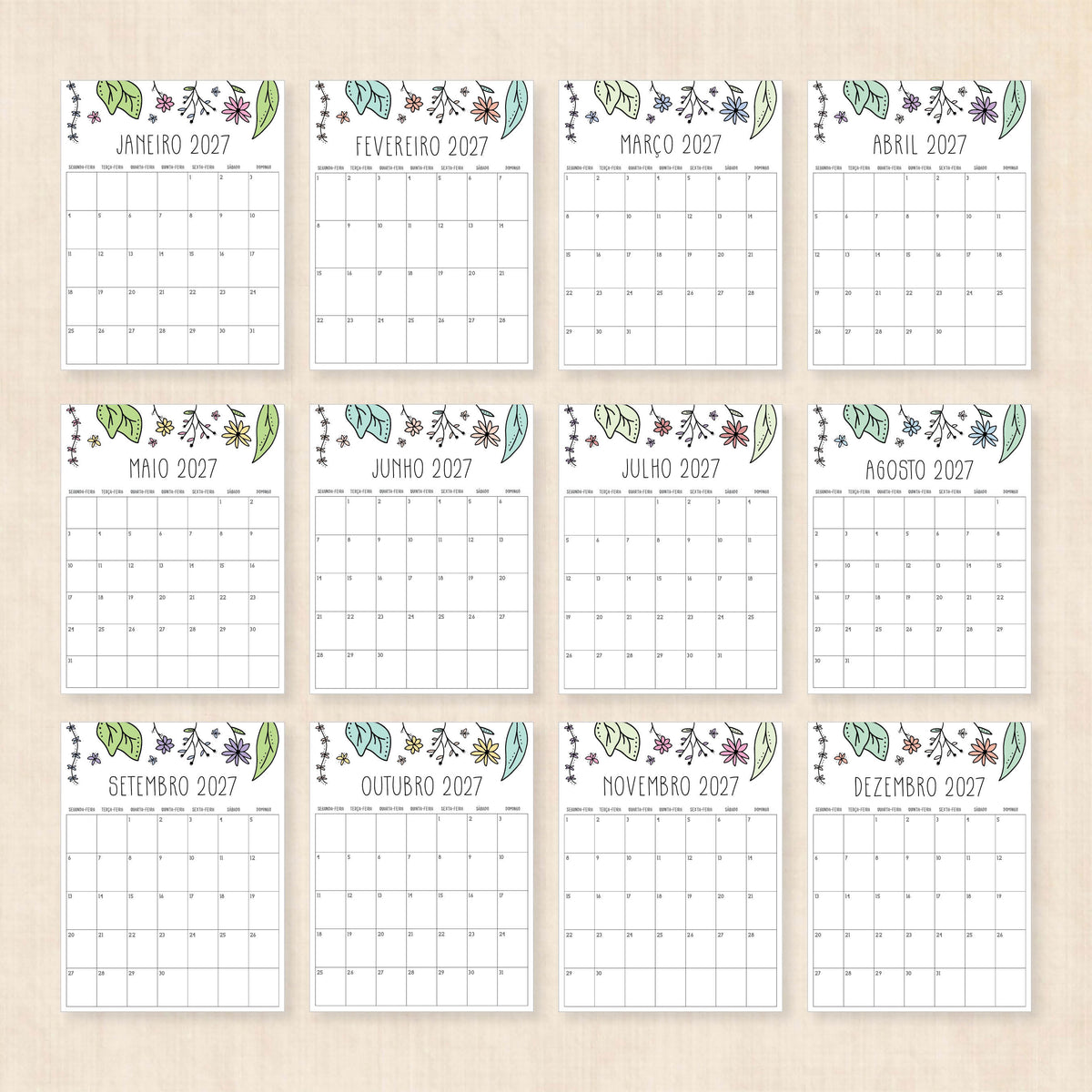 calendário 2027 para imprimir