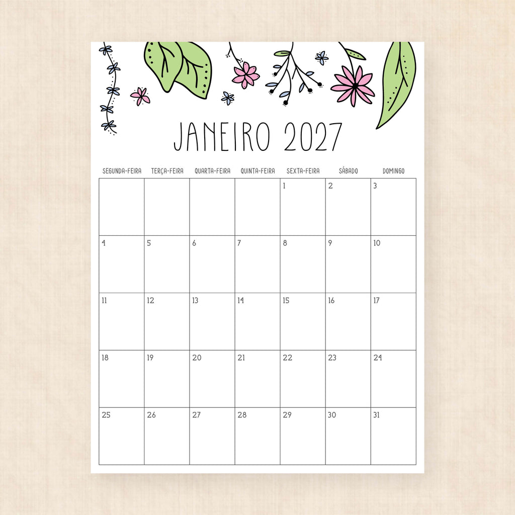 calendário 2027 para imprimir