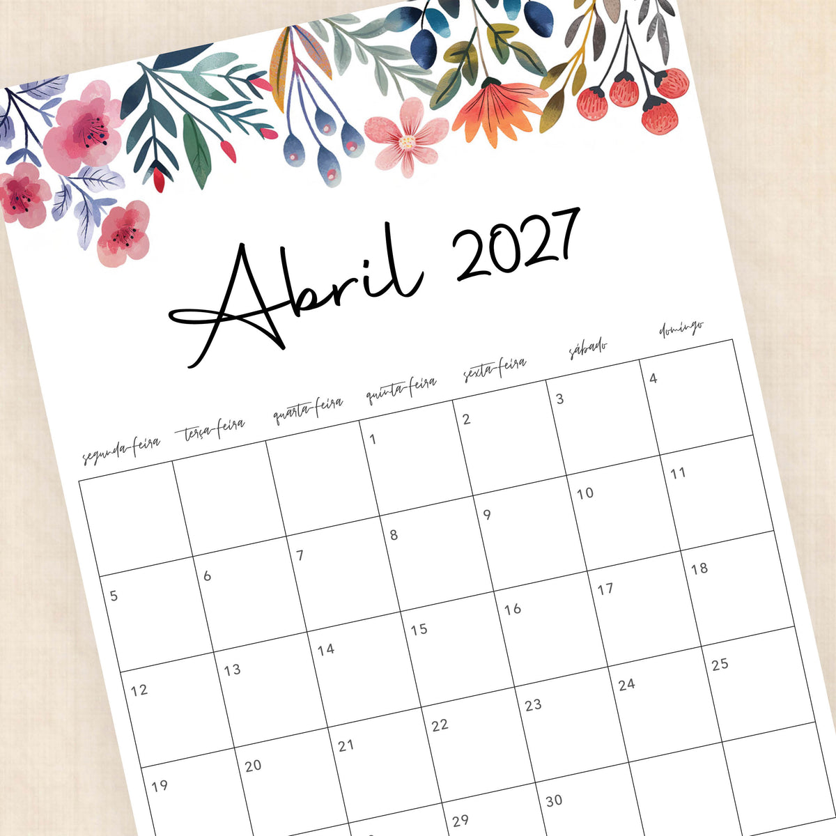 calendário 2027 para imprimir