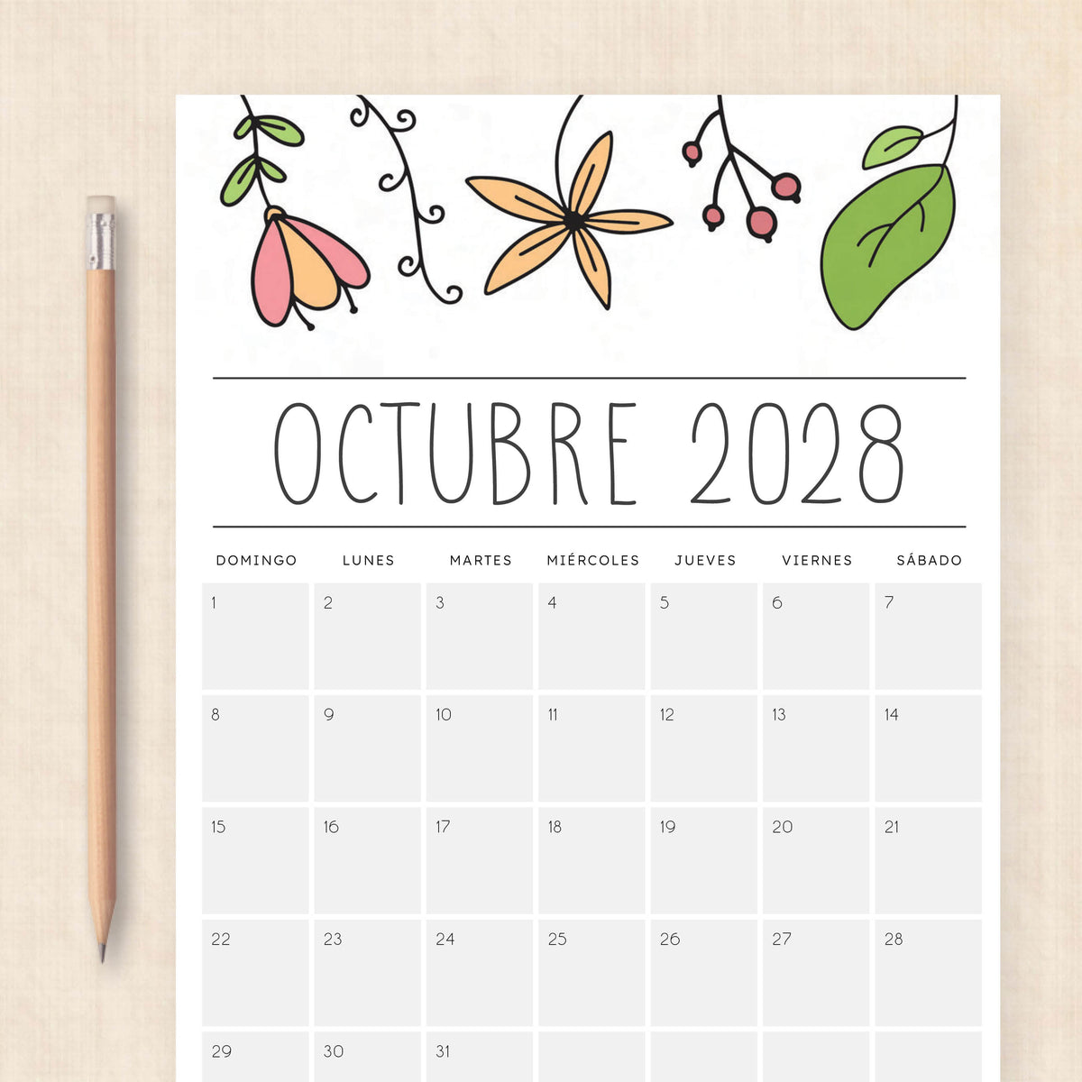 calendario 2028 para imprimir