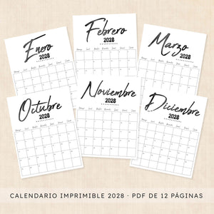 calendario 2028 para imprimir