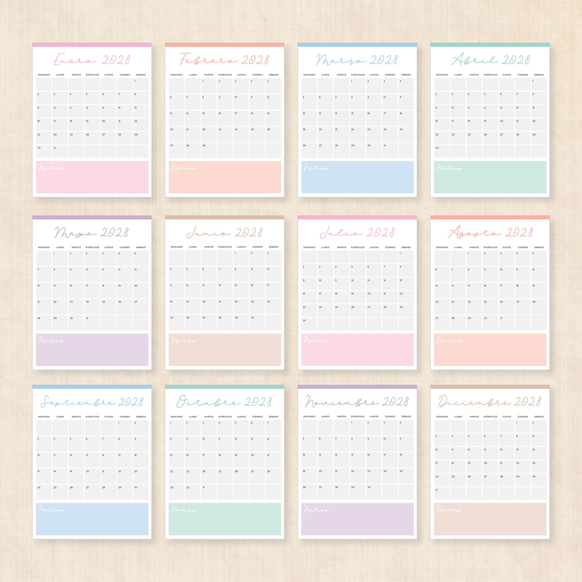 calendario 2028 para imprimir