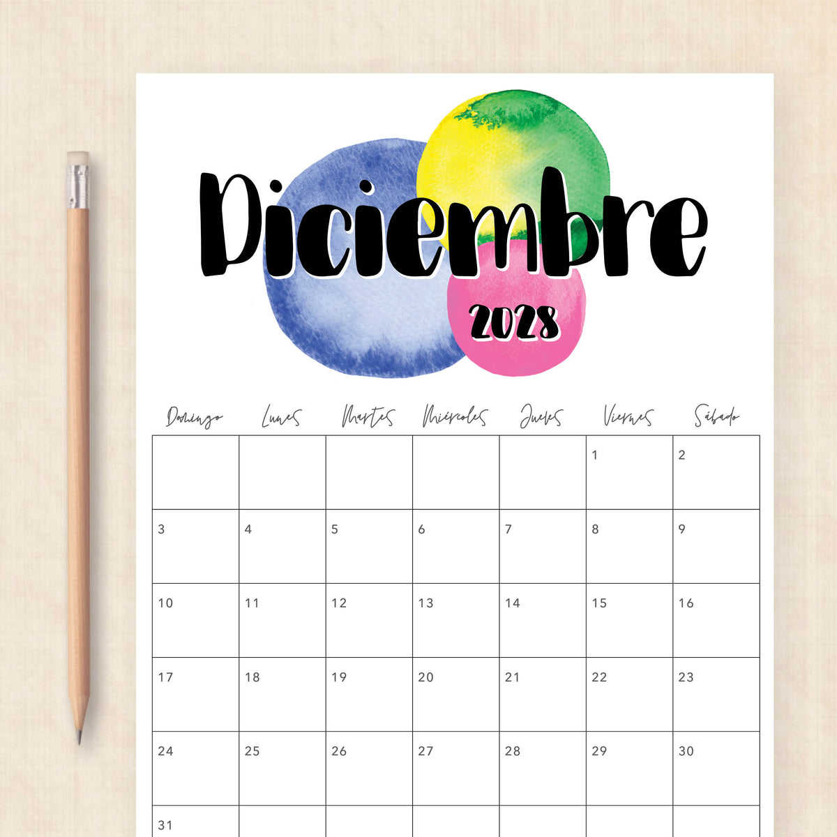 calendario 2028 para imprimir