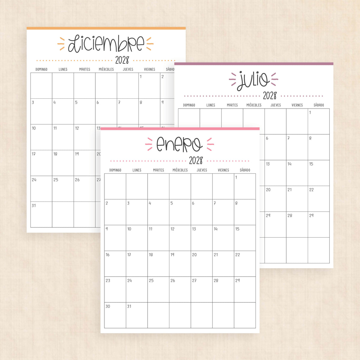 calendario 2028 para imprimir