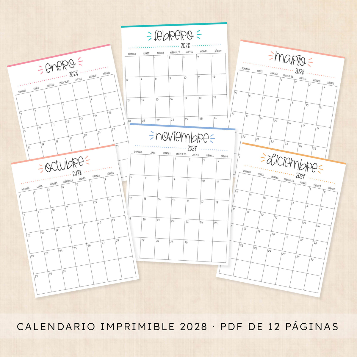 calendario 2028 para imprimir