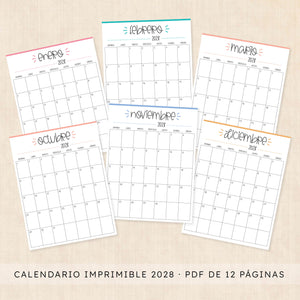 calendario 2028 para imprimir