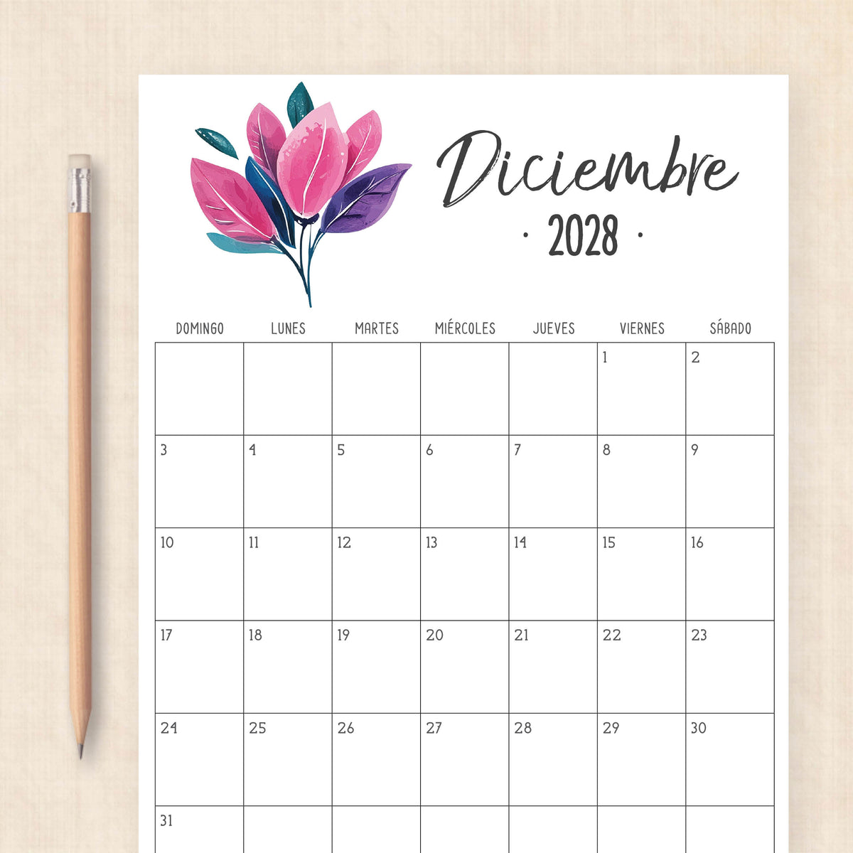 calendario 2028 para imprimir