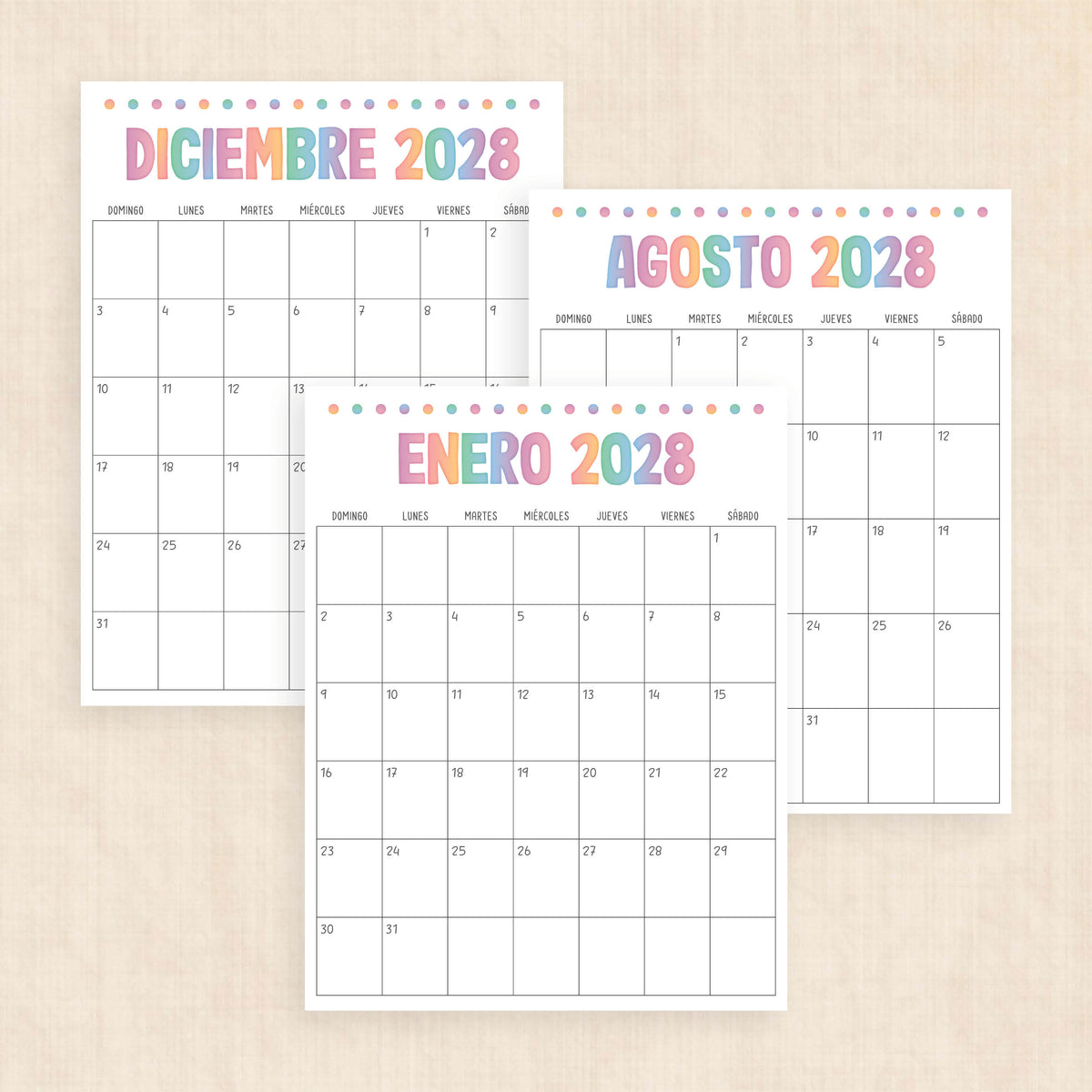 calendario 2028 para imprimir