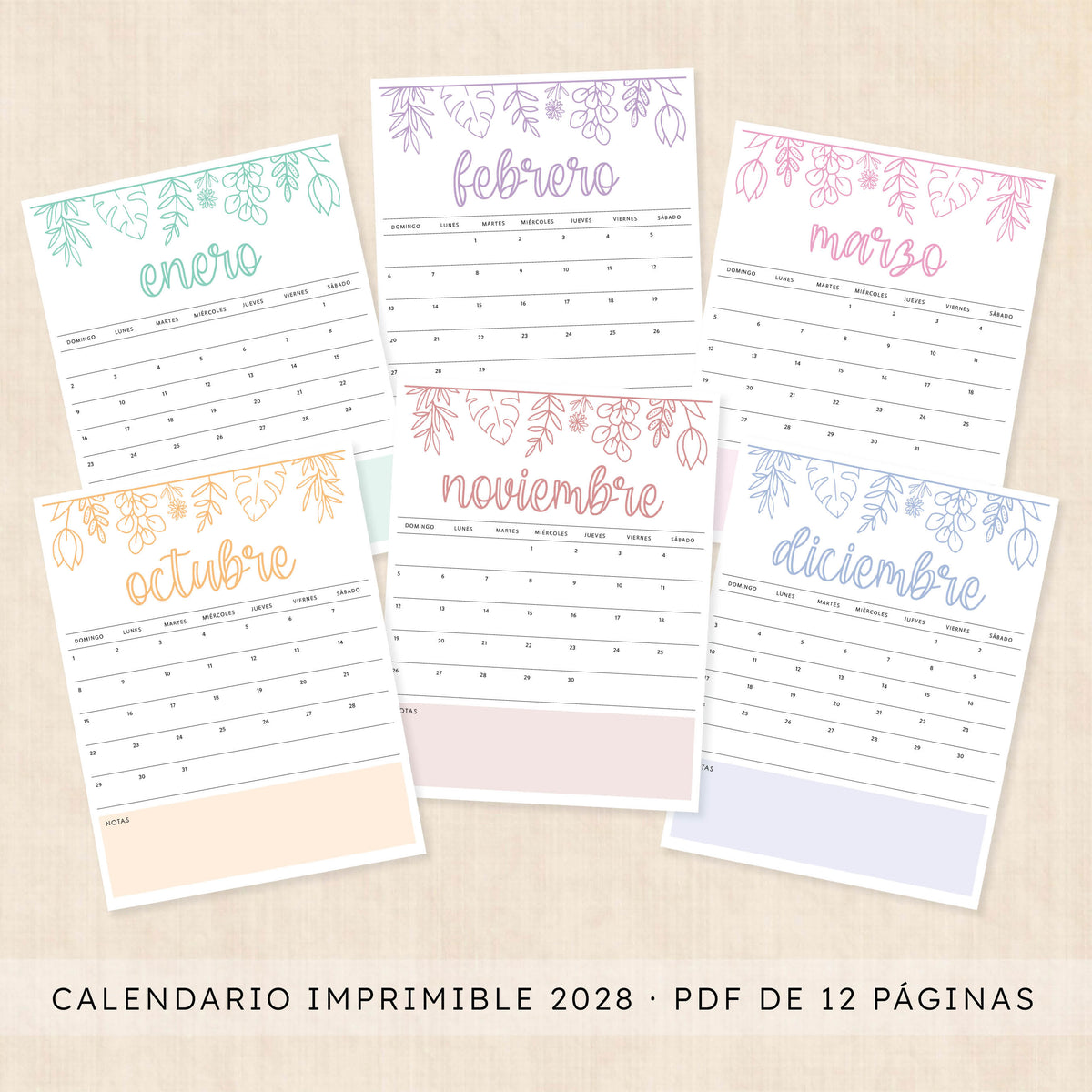 calendario 2028 para imprimir