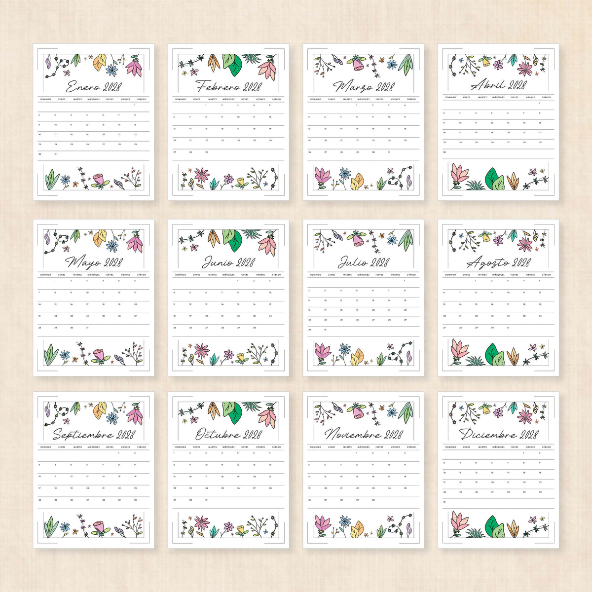 calendario 2028 para imprimir