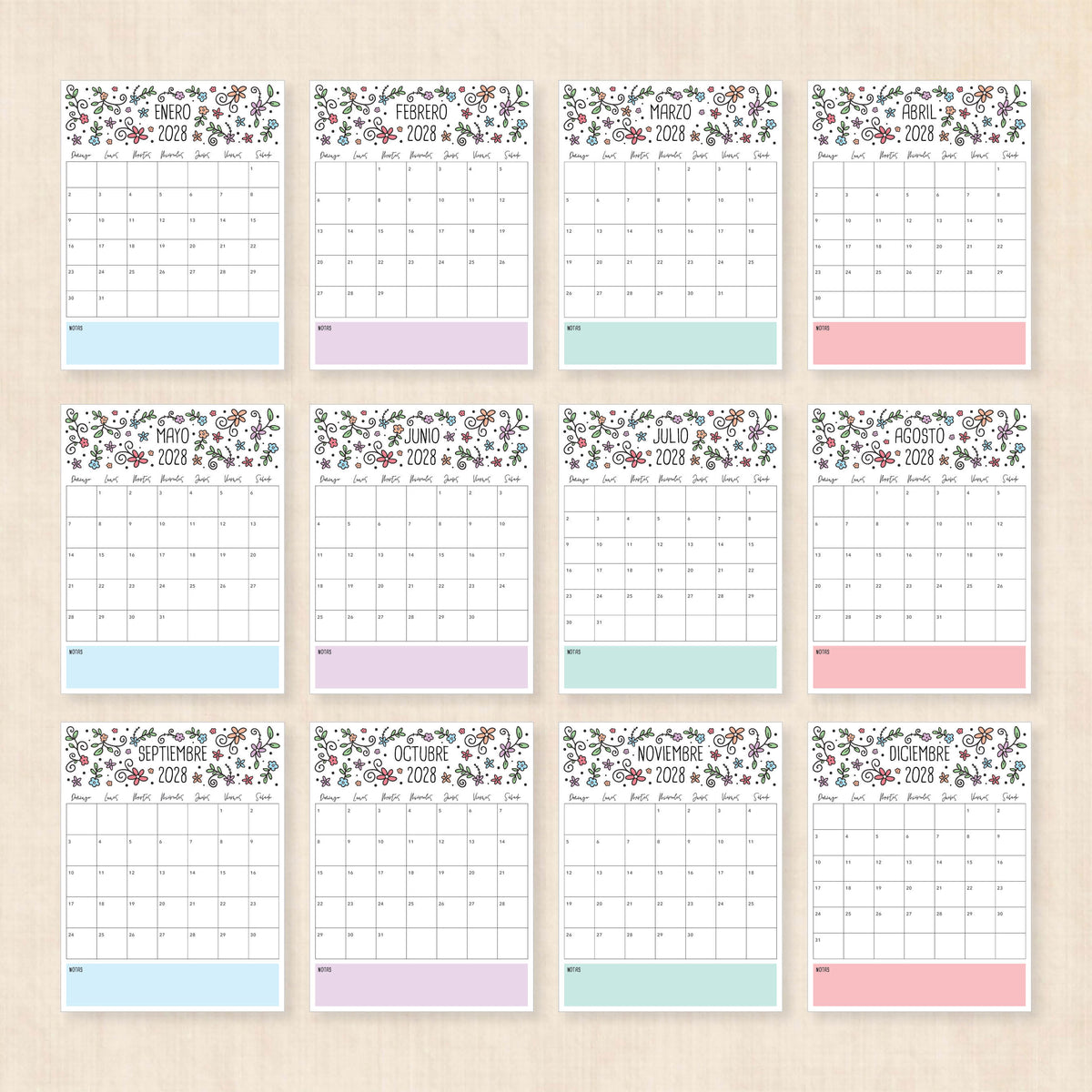 calendario 2028 para imprimir