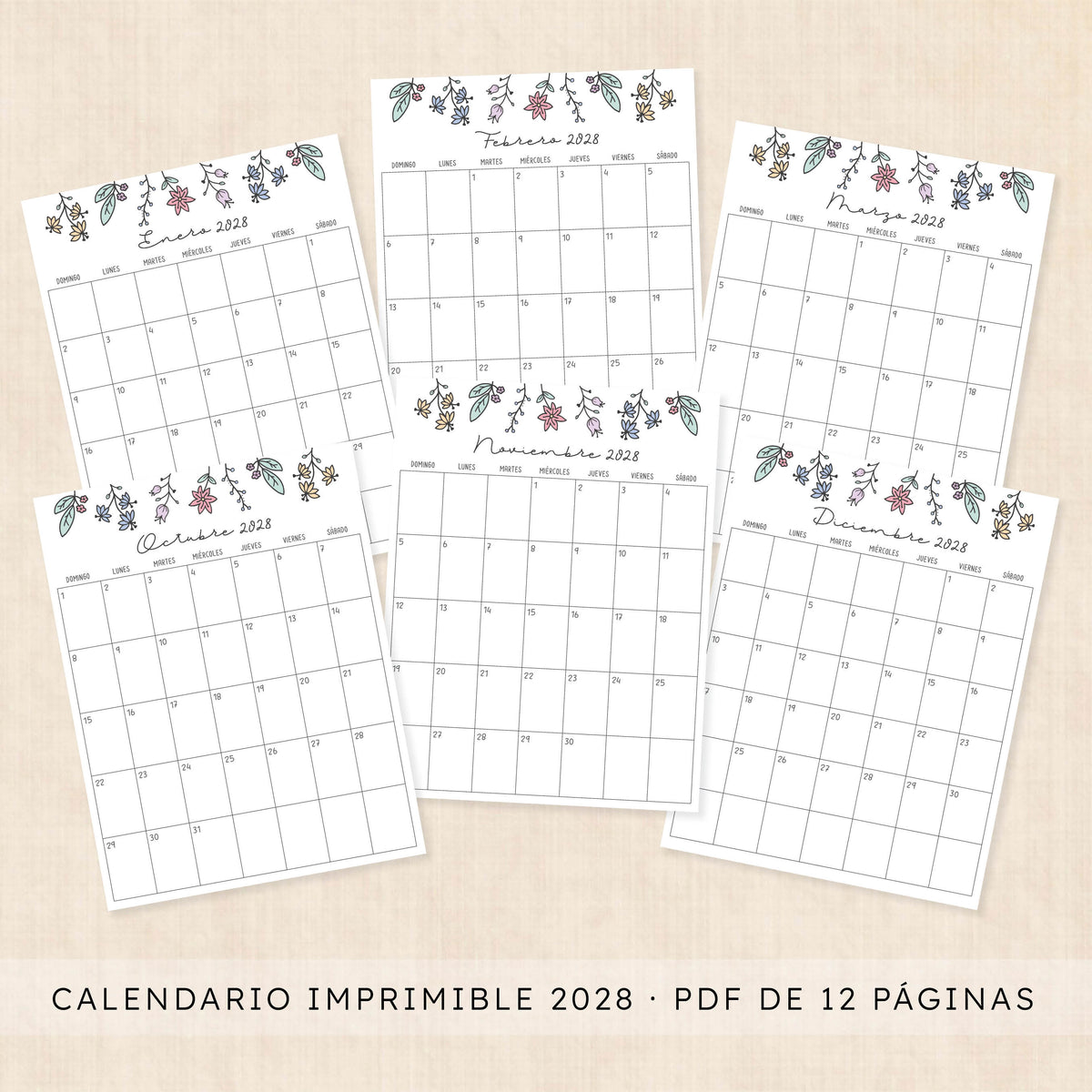 calendario 2028 para imprimir