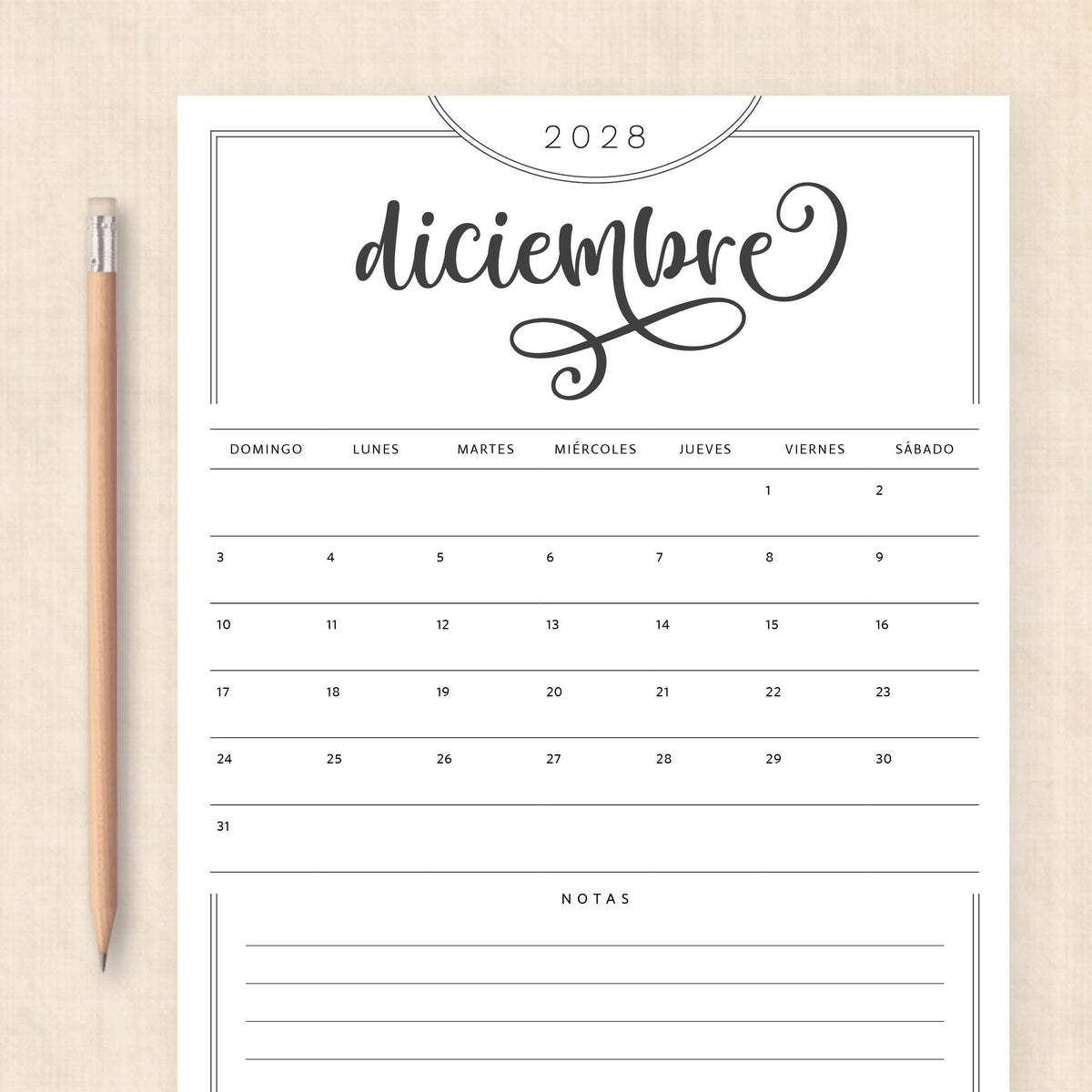 calendario 2028 para imprimir