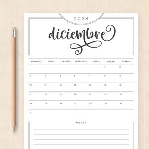 calendario 2028 para imprimir