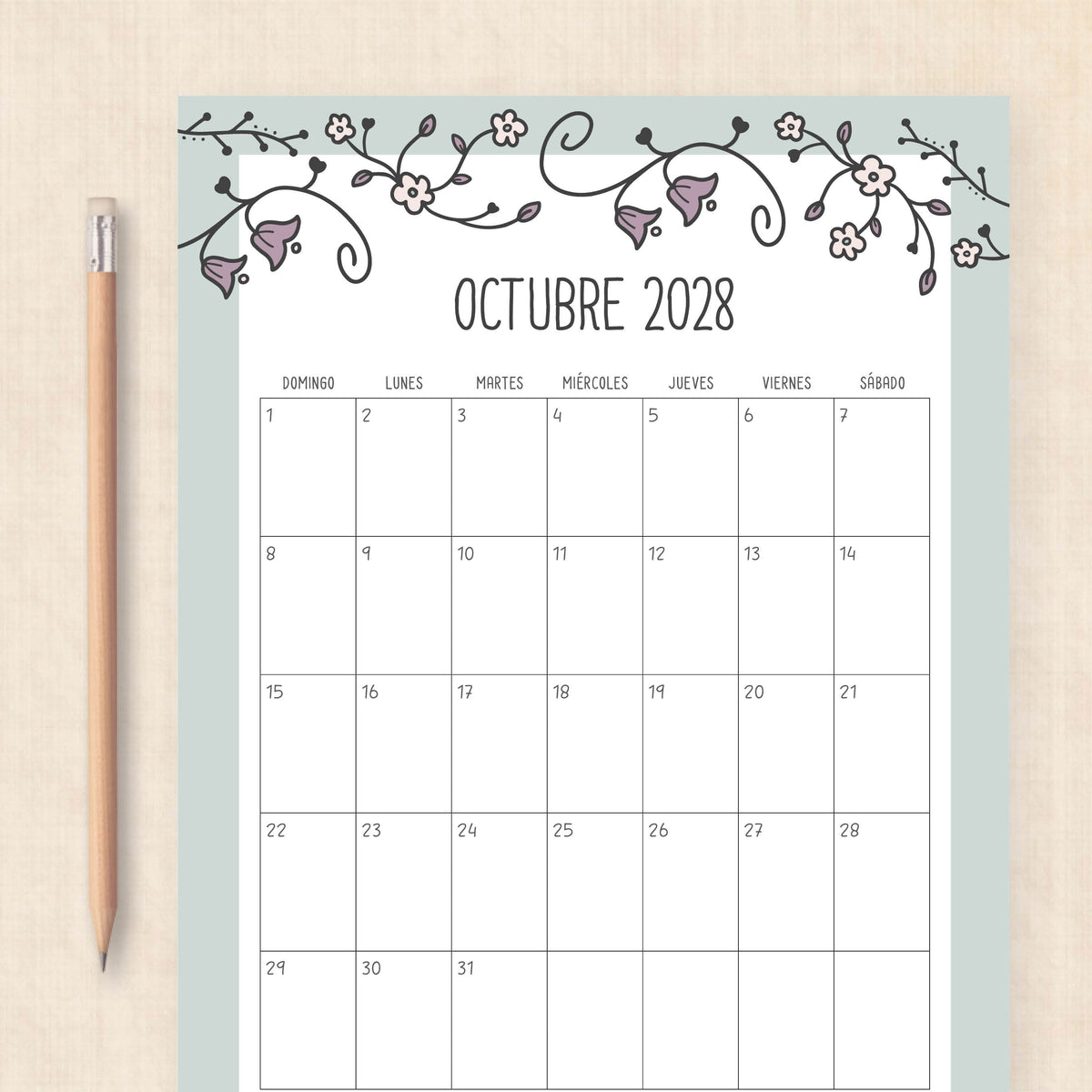 calendario 2028 para imprimir