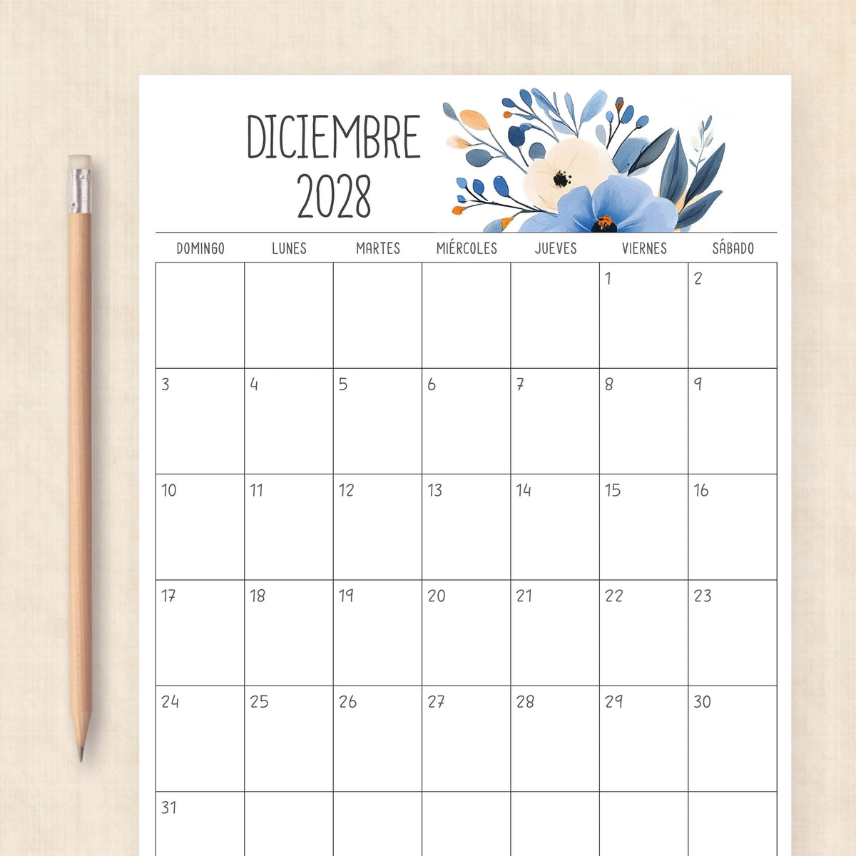 calendario 2028 para imprimir