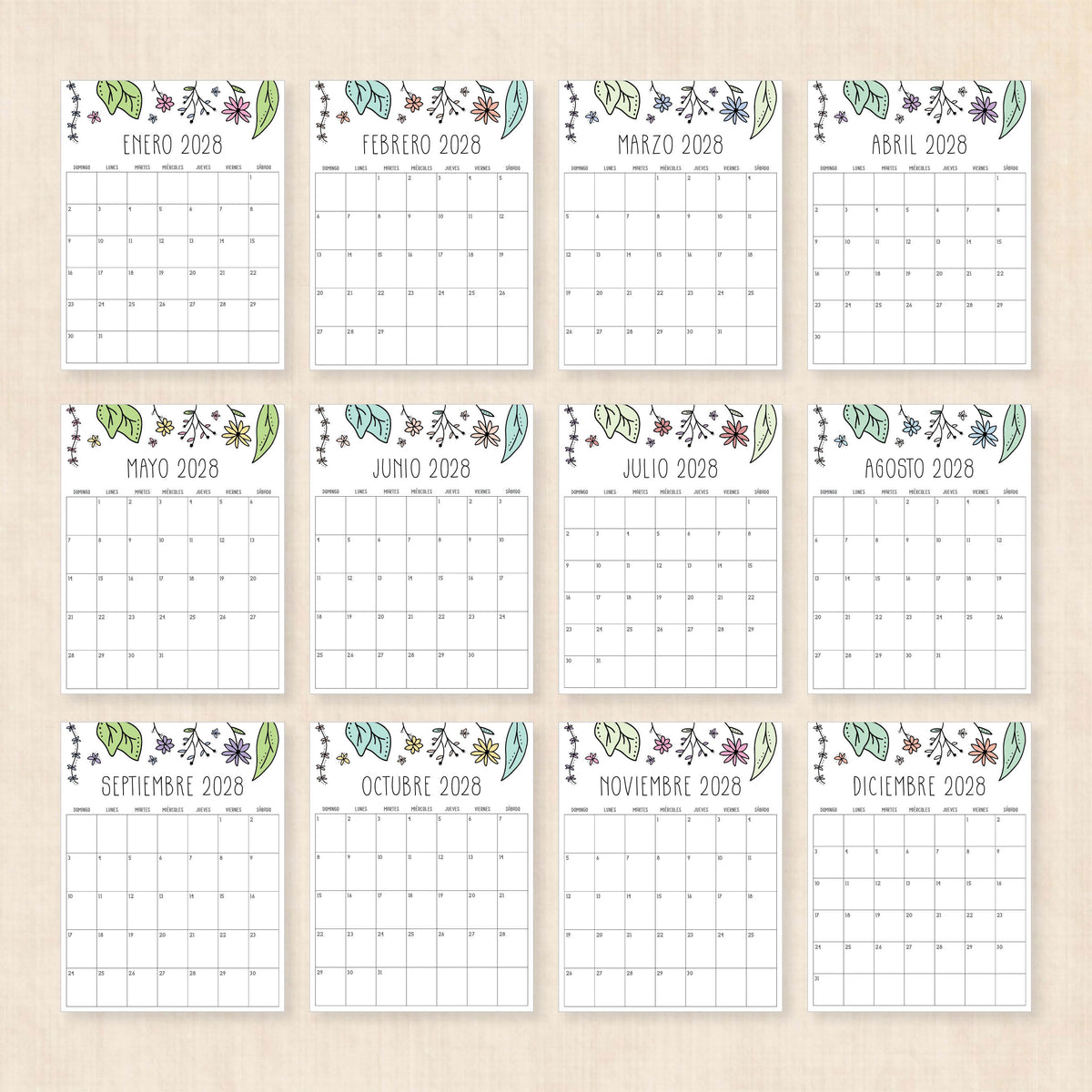 calendario 2028 para imprimir