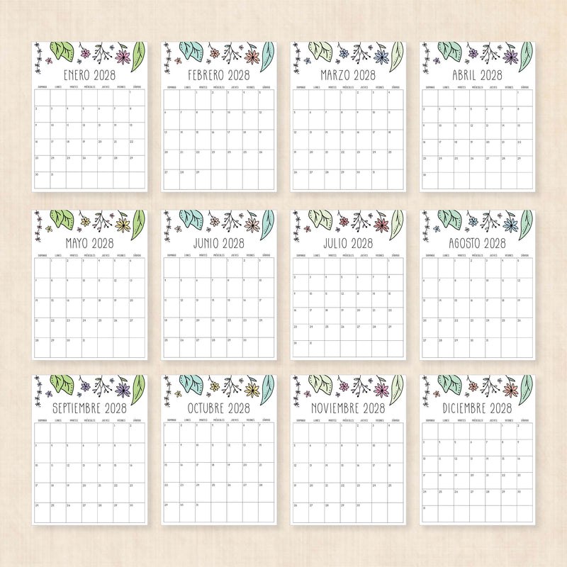 calendario 2028 para imprimir