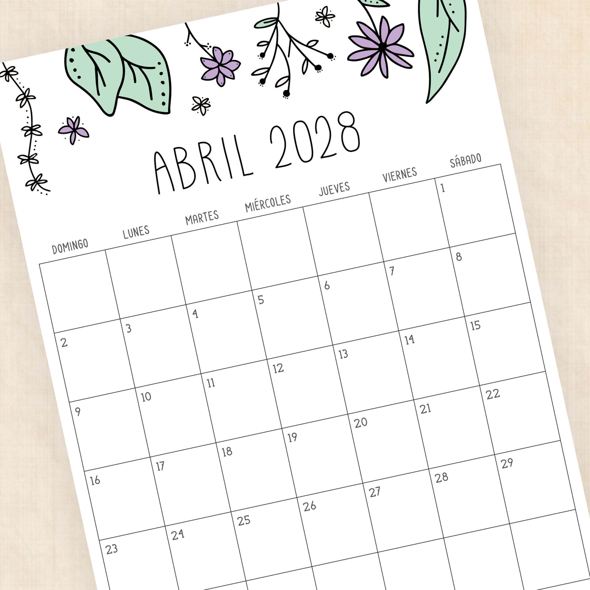 calendario 2028 para imprimir