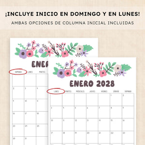 calendario 2028 para imprimir