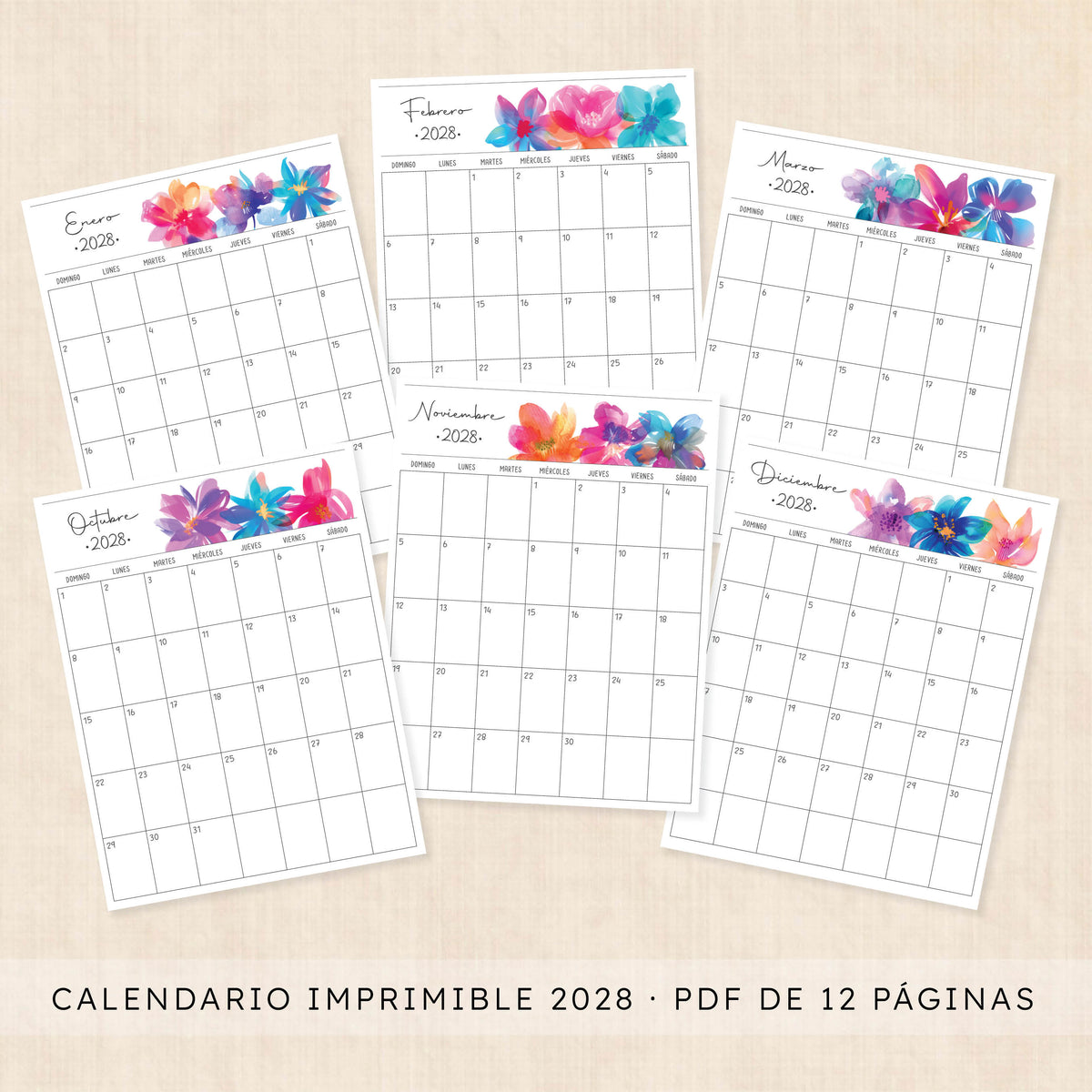 calendario 2028 para imprimir