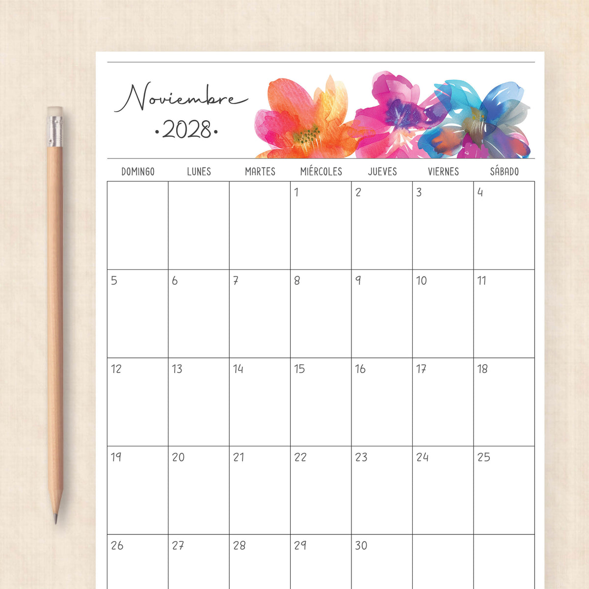 calendario 2028 para imprimir