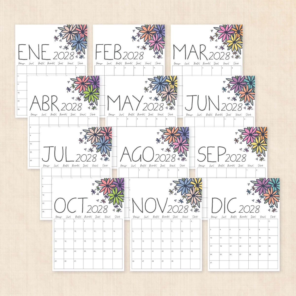 calendario 2028 para imprimir