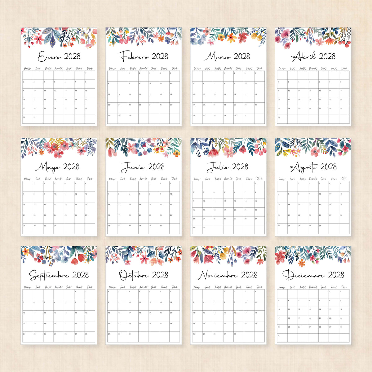calendario 2028 para imprimir