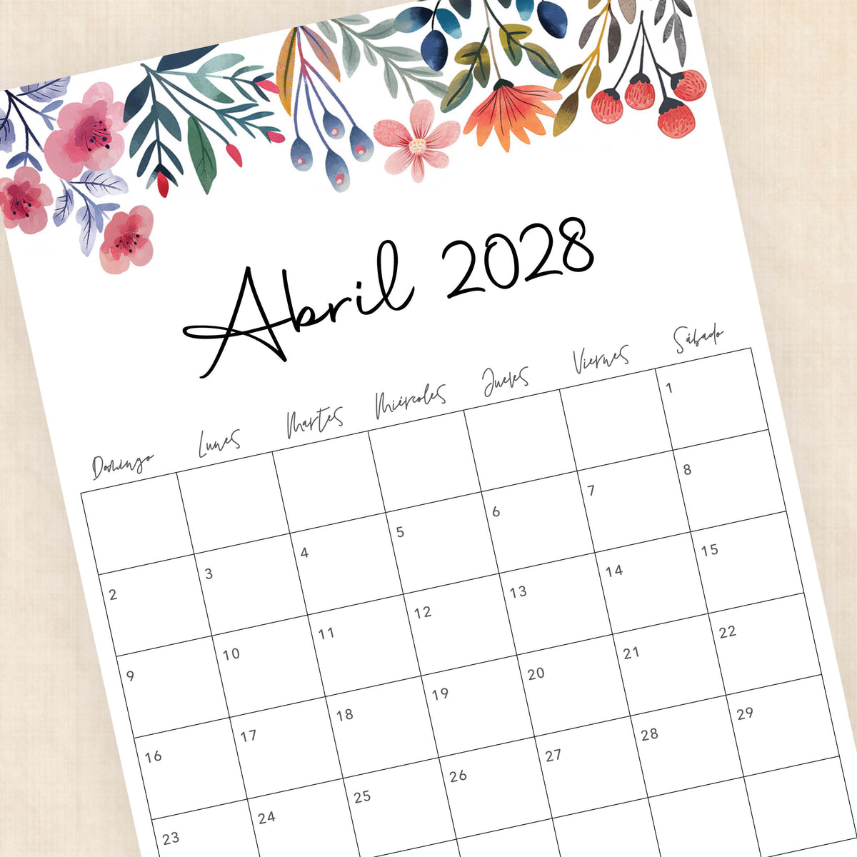 calendario 2028 para imprimir