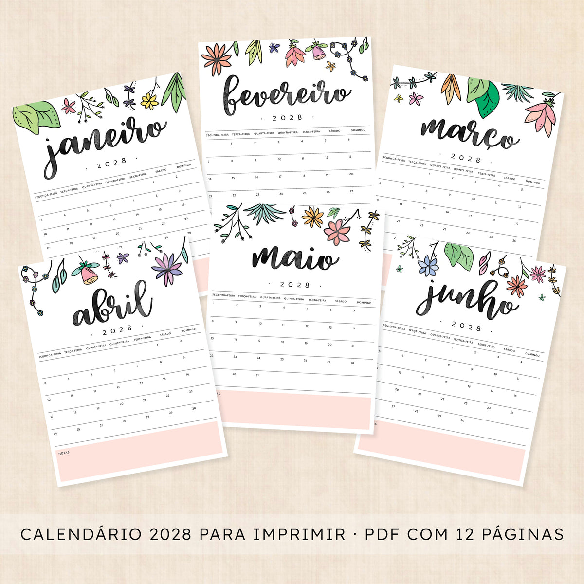 Calendário 2028 para imprimir