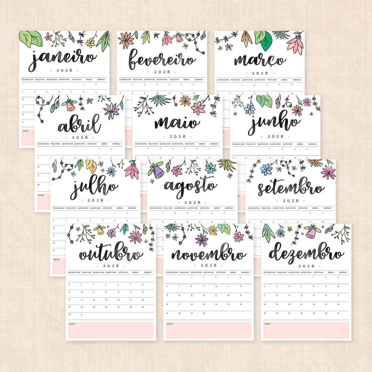Calendário 2028 para imprimir