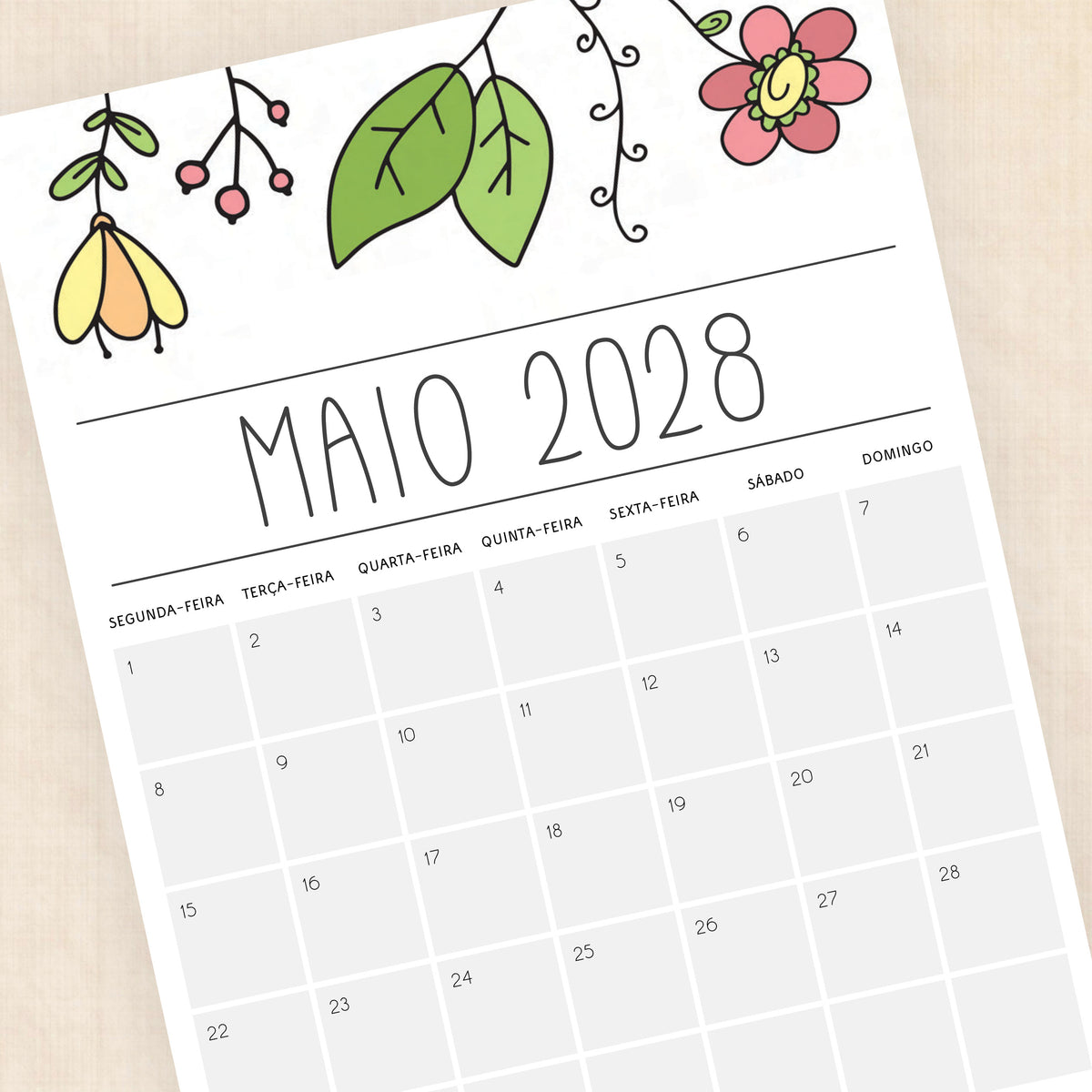 Calendário 2028 para imprimir