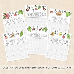 Calendário 2028 para imprimir