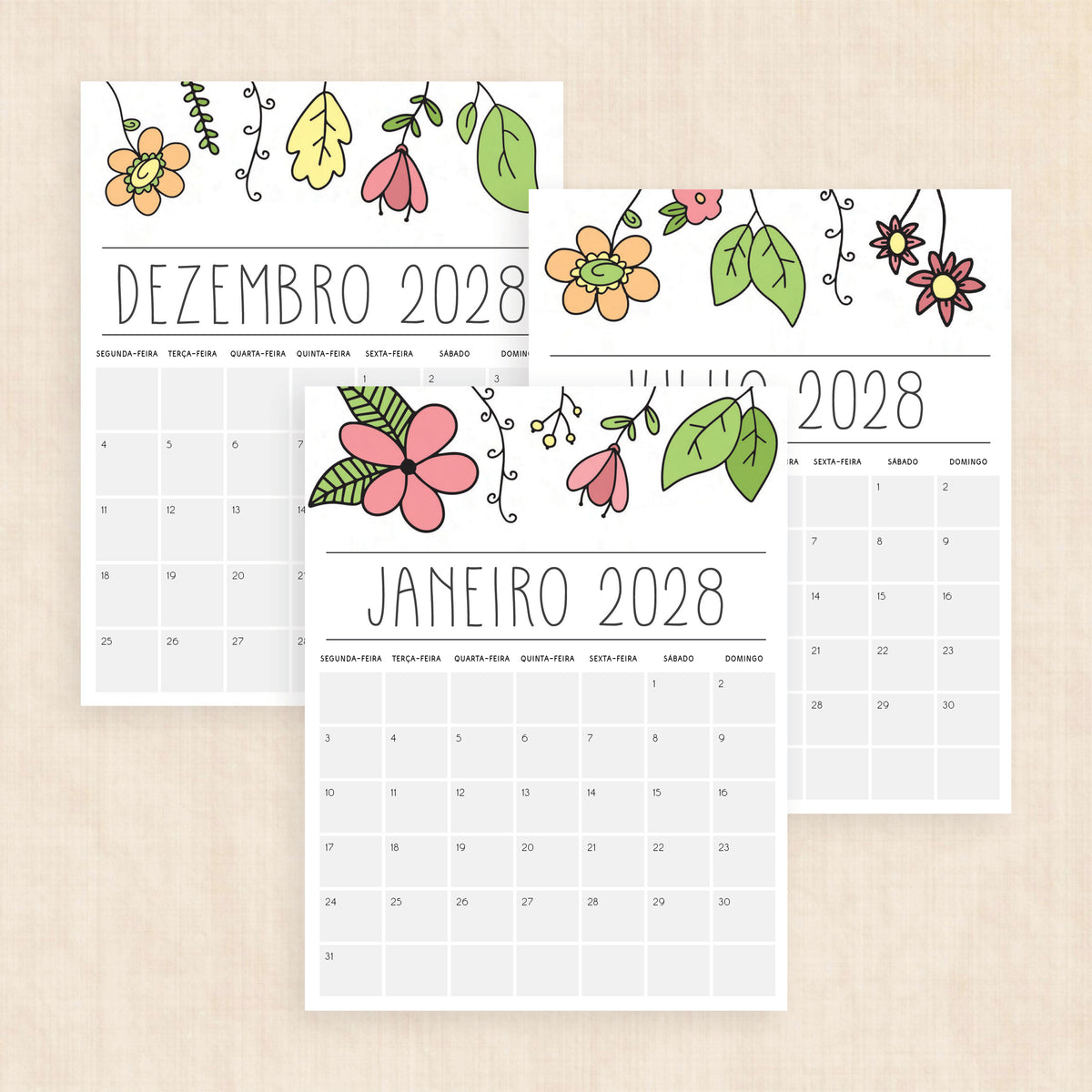 Calendário 2028 para imprimir
