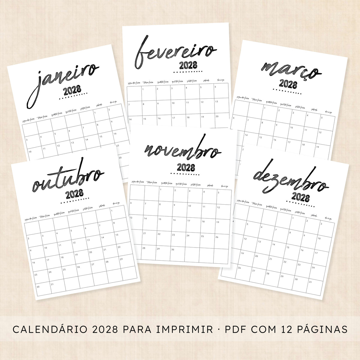 Calendário 2028 para imprimir