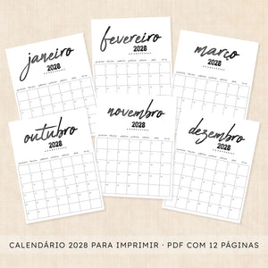 Calendário 2028 para imprimir