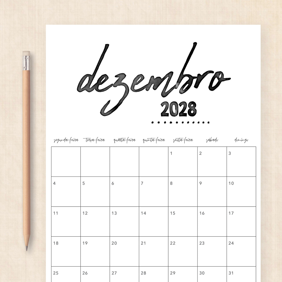 Calendário 2028 para imprimir