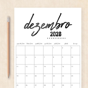 Calendário 2028 para imprimir