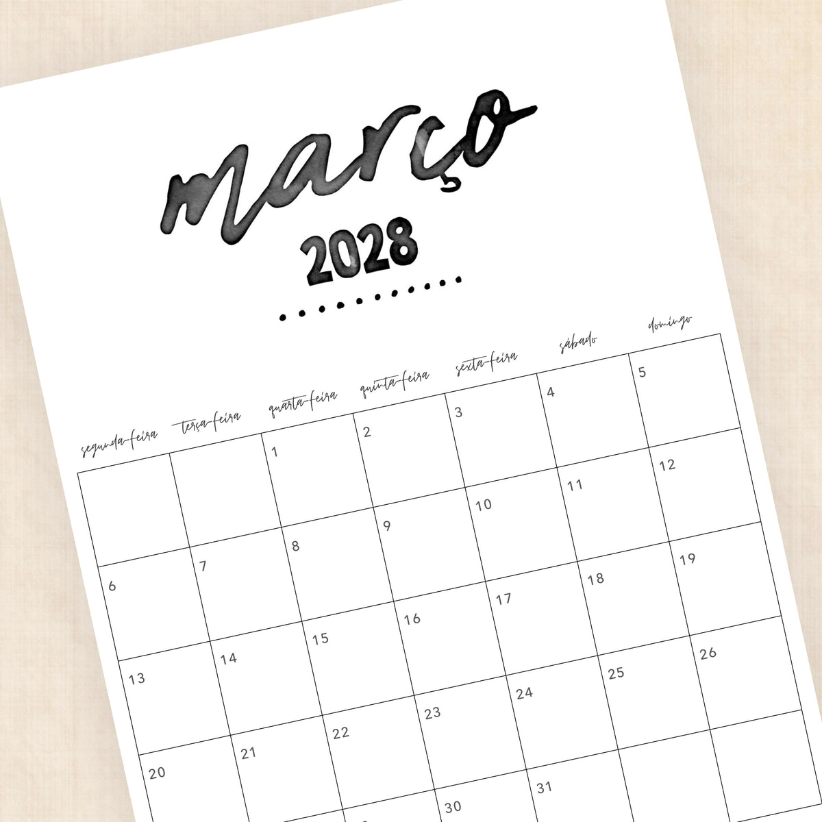 Calendário 2028 para imprimir